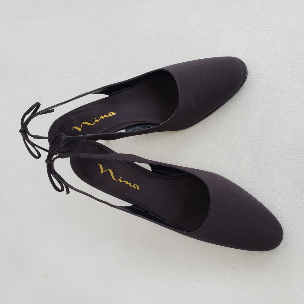 Nina Black Slingback Pointed Toe Heels with Bow